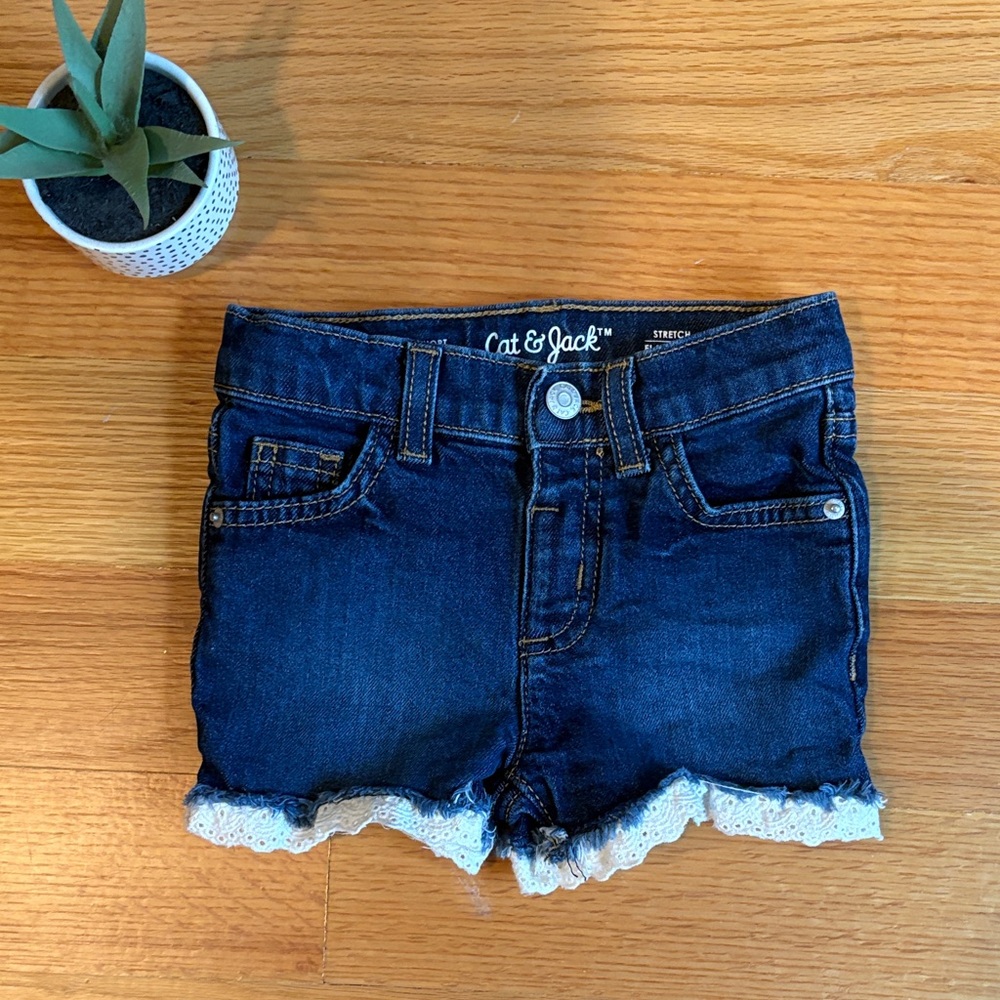 4/$21 3T Cat & Jack Kids Lace Trim Denim Shorts - Dark Blue